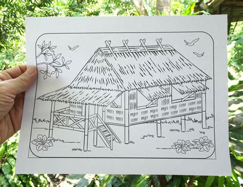 Philippine Nipa Hut Coloring Pages Bahay Kubo Indigenous Stilt House Country Icon Digital ...