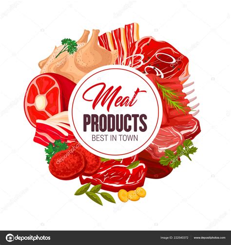 Butcher shop meat butchery products vector poster — Stock Vector ...