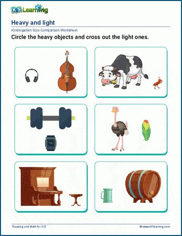 Heavy and light worksheets | K5 Learning