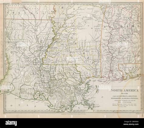 US GULF COAST Louisiana Mississippi FL Alabama Indian villages SDUK 1844 map Stock Photo - Alamy