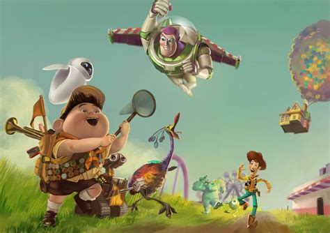 A practice fan art work for Pixar,illustrated by Wang. Up, toy story, wall-e, monsters inc ...