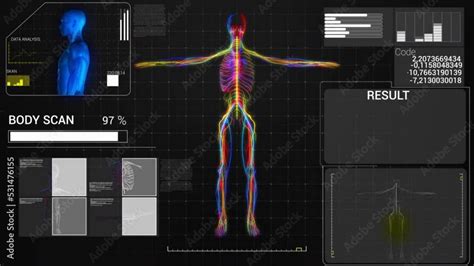 Biometric Scan of Human Body. Medical Diagnostics Dynamically Reveal of Digital Data and ...