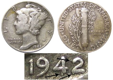 1942 D Mercury Silver Dimes 42 Over 41: Value and Prices