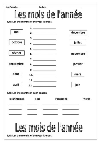 FRENCH - The Four Seasons - Les Quatre Saisons - Worksheets | Teaching ...