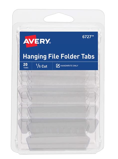 Avery Insertable Hanging File Folder Tabs, 1/5 Cut, Matte Clear, 20 ...