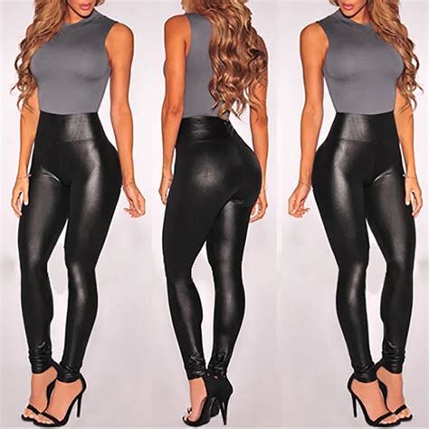 Women Sexy PU Leather Skinny Stretch High Waist Trouser 2017 New Lady ...