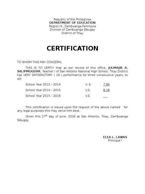 Certification Rating Pass and Ipcr Sample | PDF