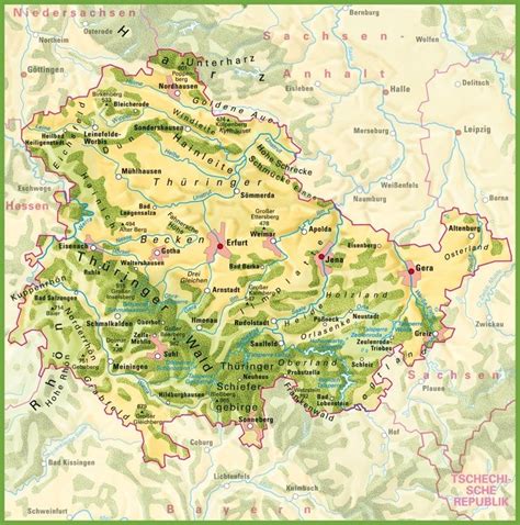 Thuringia physical map | Map, Physical map, Thuringia