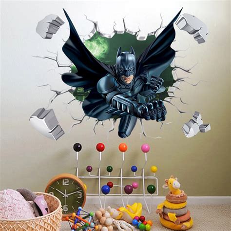 1 Piece!!! 3D Batman Wall Sticker Kids Nursery Room Cartoon Decor Removable Art Vinyl Break Wall ...