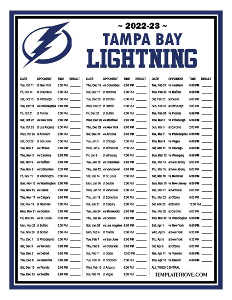 Printable 2022-2023 Tampa Bay Lightning Schedule