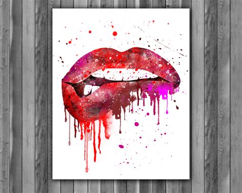 Pink Lips Art Watercolor Print Kiss Love Sexy Girl Fashion Poster Lipstick Chic Makeup Decor ...