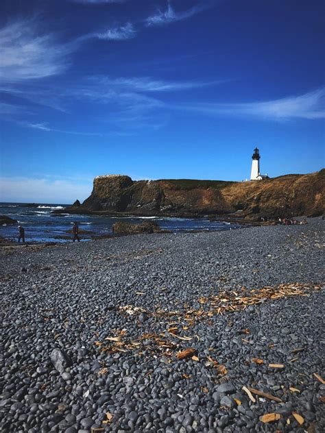 The view of Oregon’s tallest lighthouse from the cobble beach. | Lighthouses in oregon ...