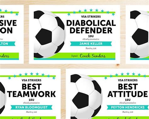 TEAM COLORS Editable Soccer Awards Certificates Instant Download PDF Lime Neon Green and Teal ...