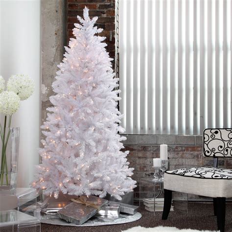 White Christmas Tree Pre-Lit 7.5 Ft. Artificial Holiday Clear Lights Stand New - Artificial ...