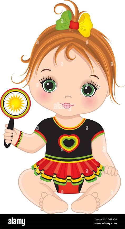 Cute Little Reggae Baby Girl Holding Rattle. Vector Reggae Baby Girl ...