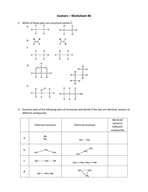 isomers worksheet