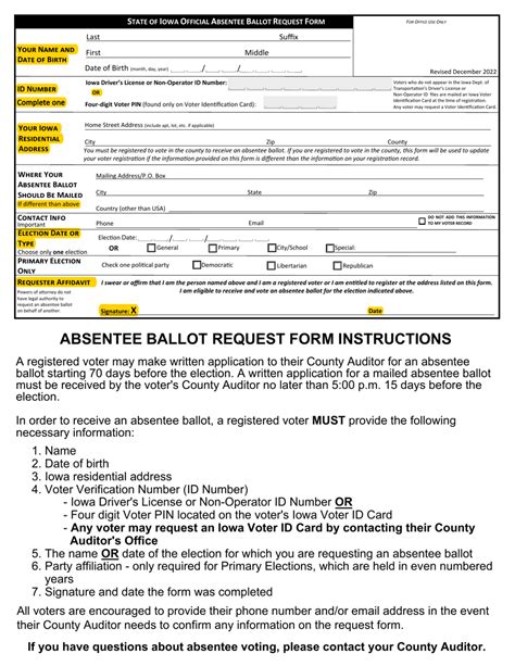 Iowa Absentee Ballot Request Form Download Fillable PDF | Templateroller