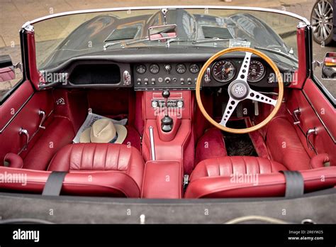 Jaguar E Type interior, red leather, 1965 4.2 litre convertible. Iconic ...