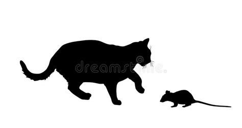 Hungry Cat is Chasing the Mouse Vector Silhouette Illustration Isolated ...