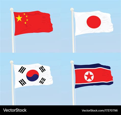 China japan south korea and north korea flags Vector Image