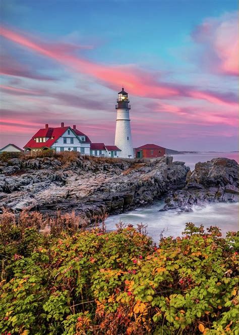 Cape Elizabeth Lighthouse - Portland Head Light in Autumn Greeting Card ...