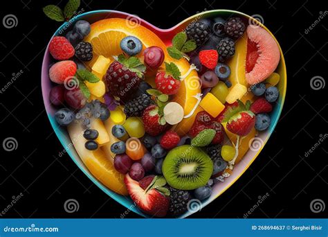 Refreshing Heart-Shaped Fruit Salad - Top View. Generative AI. Stock ...