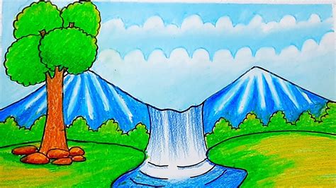 How to draw easy waterfall scenery drawing step by step easy drawing ...