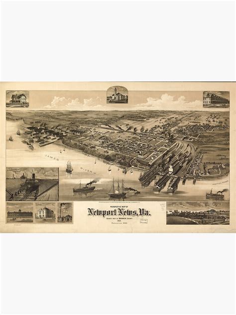 "Vintage Pictorial Map of Newport News VA (1891)" Sticker for Sale by ...