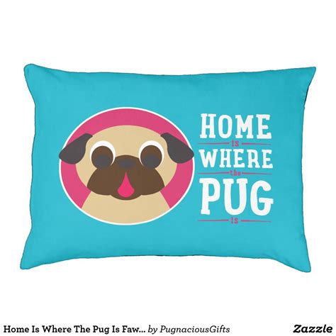 Home Is Where The Pug Is Fawn Pug on Blue Dog Bed | Zazzle | Blue dog ...