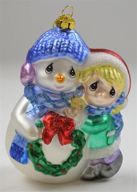 Enesco - Precious Moments - Girl With Snowman Blown Glass Ornament ...