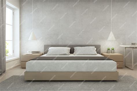 Premium Photo | Bedroom with concrete wall in modern house.