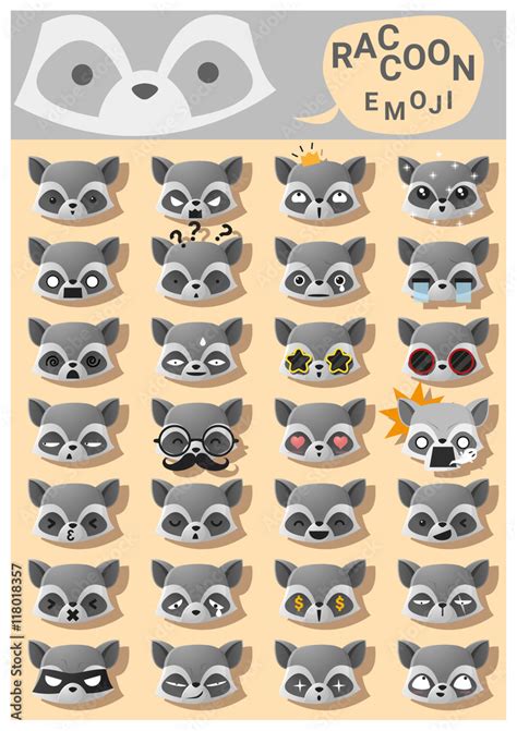 Raccoon emoji icons , vector , illustration Stock Vector | Adobe Stock