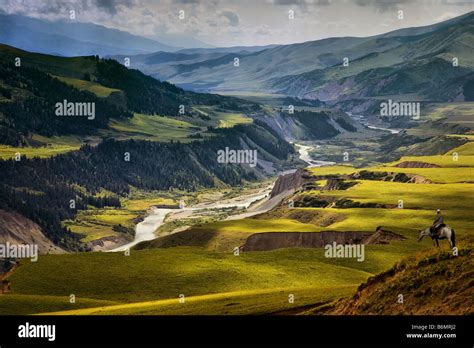 landscape of central Asia, mountains and river Stock Photo, Royalty ...