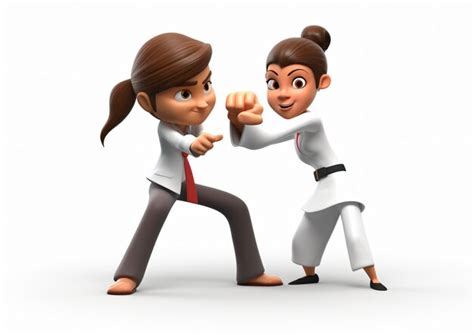 Premium AI Image | 3D cartoon woman practicing selfdefense isolated