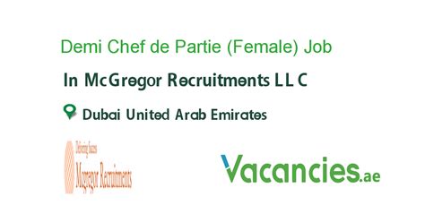 Demi Chef de Partie (Female) | Job, Local jobs, Entry level