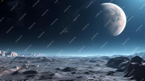 Premium AI Image | The surface of the Moon with Earth rising in the background