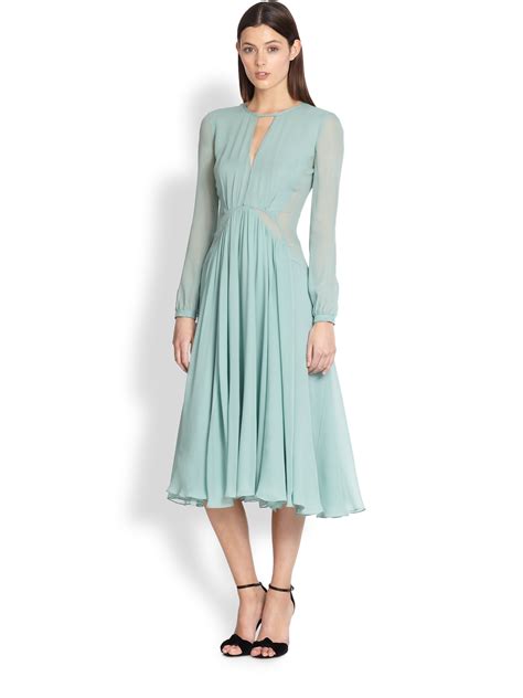 Lyst - Burberry Prorsum Paneled Silk Georgette Dress in Blue