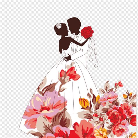 Ilustração de casal e flores do casamento, convite de casamento, casamento, amor, arranjo de ...