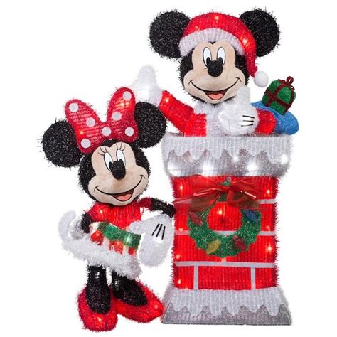 Disney 3D Holiday Lighted Tinsel Sculpture-Mickey Minnie Chimney Scene-Disney (Lowe's) in the ...