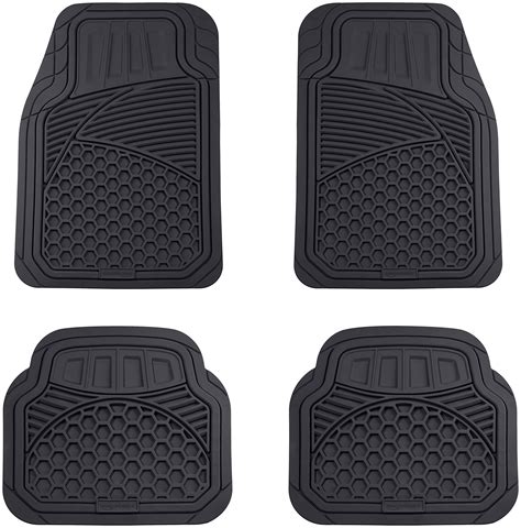 Amazon Basics 4-Piece Thick Flexible Rubber Car Floor Mat, Black- Buy ...