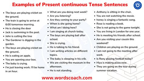 Examples of Present continuous Tense Sentences - Word Coach