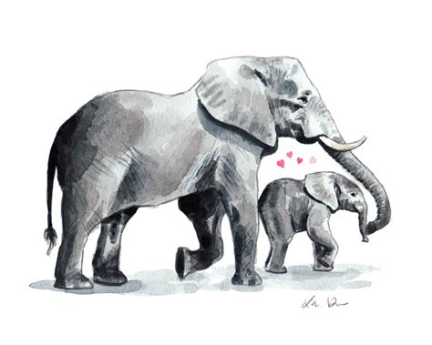 Elephant Mom and Baby Art Print by LauraRowStudio | Watercolor elephant ...