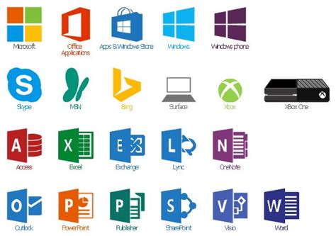 Microsoft software apps icon set, Xbox, XBox One, Word, Windows phone ...