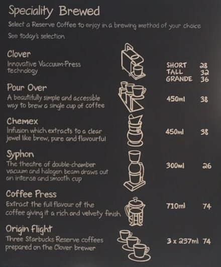 Starbucks Reserve Menu, Menu for Starbucks Reserve, Rosebank ...