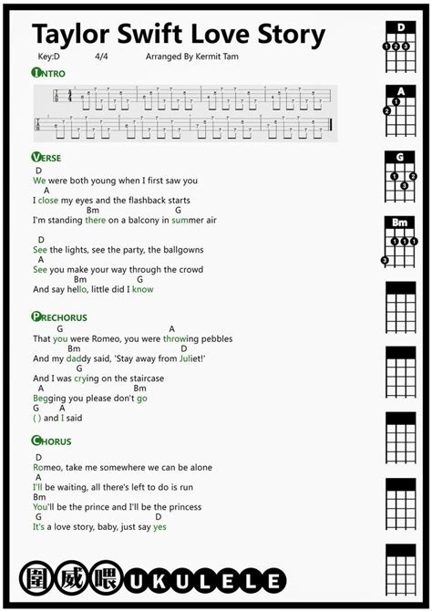 the taylor swift love story guitar chords and tabs are shown in black ...