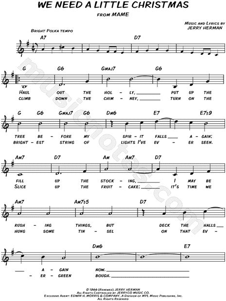 Angela Lansbury "We Need a Little Christmas" Sheet Music (Leadsheet) in G Major (transposable ...