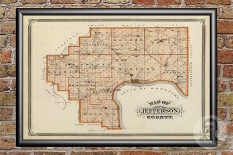 Vintage Jefferson County IN Map 1876 Old Indiana Map | Etsy