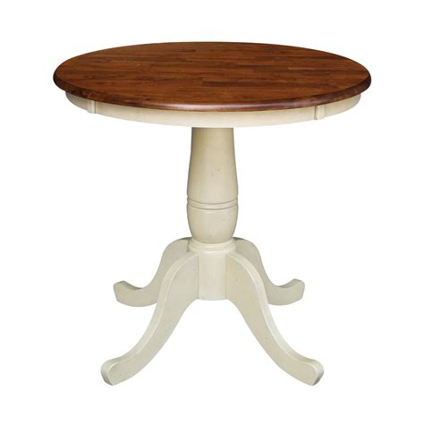 30" Round Top Pedestal Dining Table, 28.9"H in Antiqued Almond/Espresso - Walmart.com