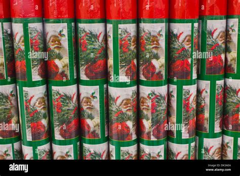 Christmas Wrapping Paper - Christmas Wrapping Paper on Display with Santa Claus Stock Photo - Alamy