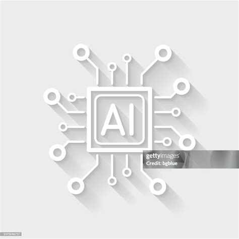 Processor With Artificial Intelligence Ai Icon With Long Shadow On Blank Background Flat Design ...